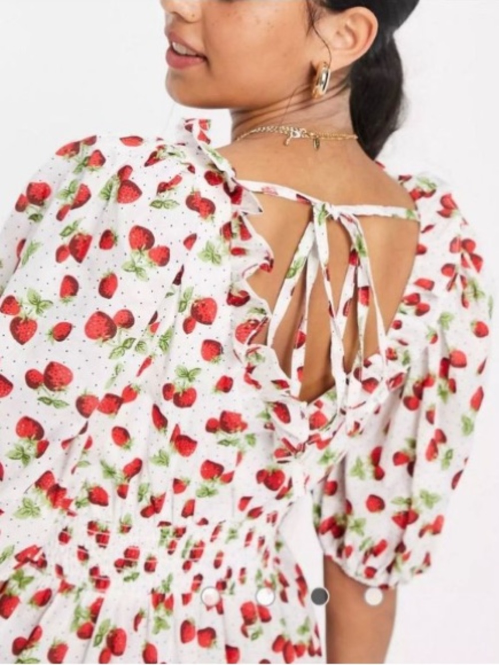 ASOS Puff Sleeve Strawberry Print Tiered Maxi Dress 12 Large - Picture 3 of 9